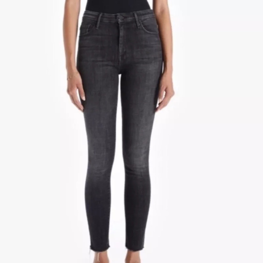 Mother Jeans Looker Ankle‎ Fray High Waisted Washed Black Fray Sz 25 Hem Stretch